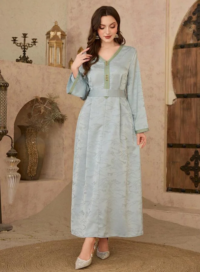 Take Two  Women Blue Jacquard Belted A-Line Jalabiya for Women | Best Price UAE